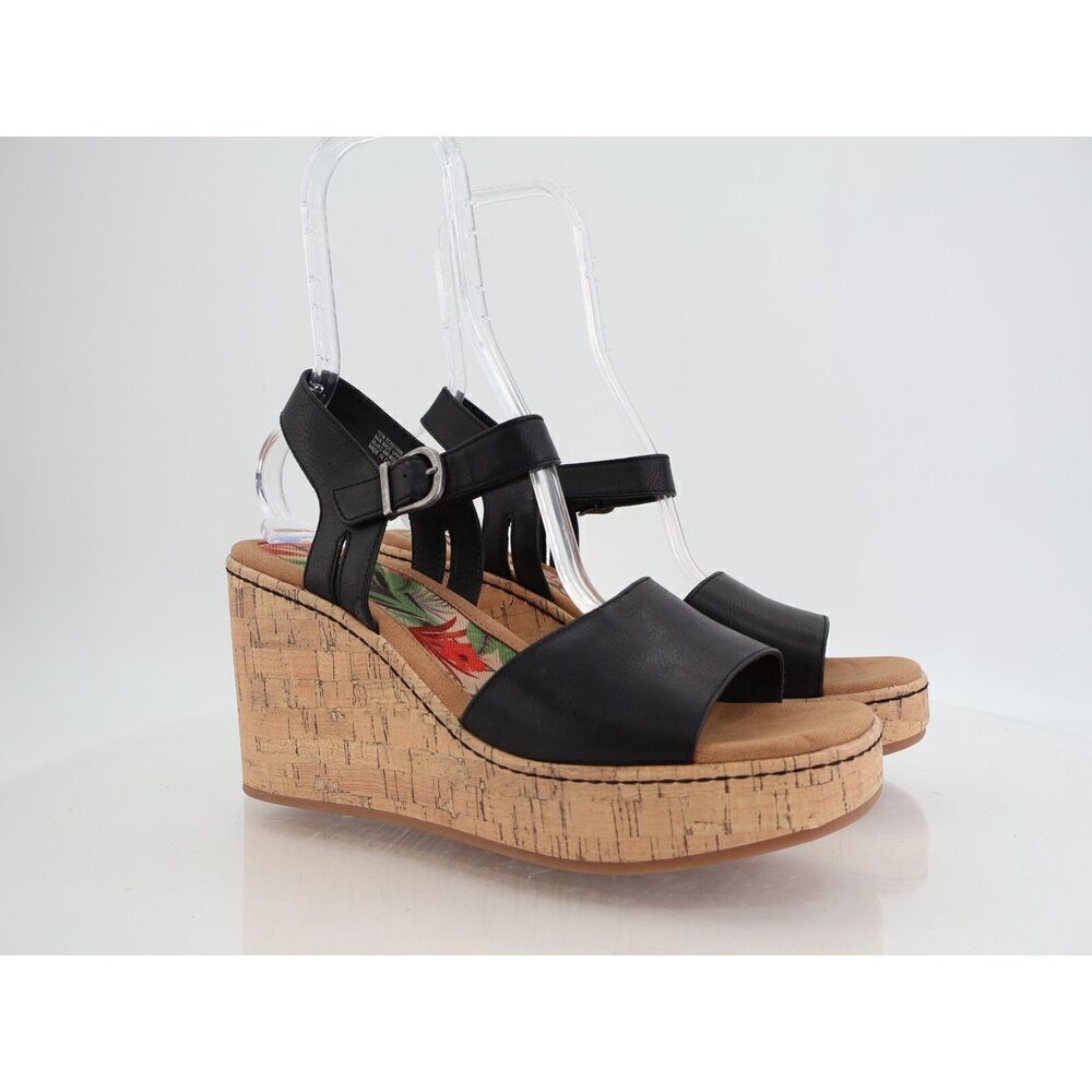 Born BOC Corrie Platform Wedge Sandals Womens Size 10 M Black Vegan Buckle Shoes